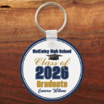 Personalized Navy Blue Class of 2026 Graduation Keychain<br><div class="desc">Customize your own navy blue and gold high school Class of 2026 graduate keychain for a high school or college graduation party. Cool varsity letters for the year on a great custom commemorative keepsake for seniors.</div>