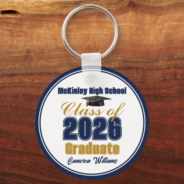 Personalized Navy Blue Class of 2026 Graduation Keychain (Front)