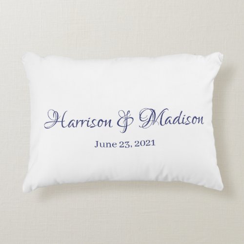 Personalized navy blue Couple Name Date Wedding Accent Pillow