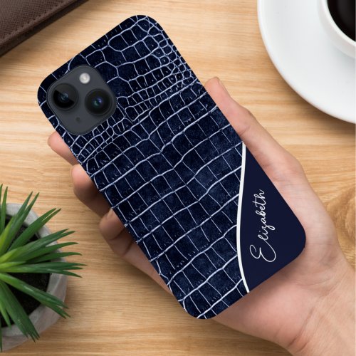 Personalized Navy Blue Crocodile Case_Mate iPhone 14 Case