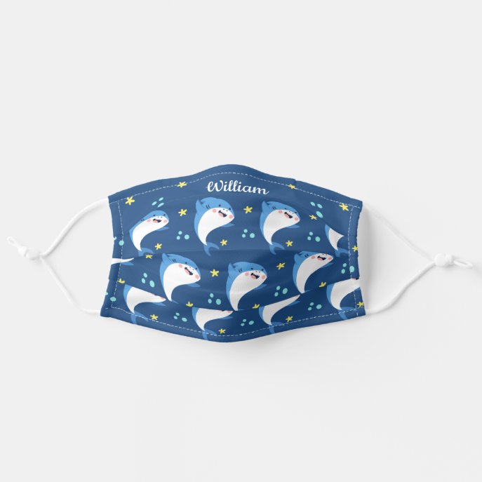 Personalized Navy Blue Cute Shark Cloth Face Mask