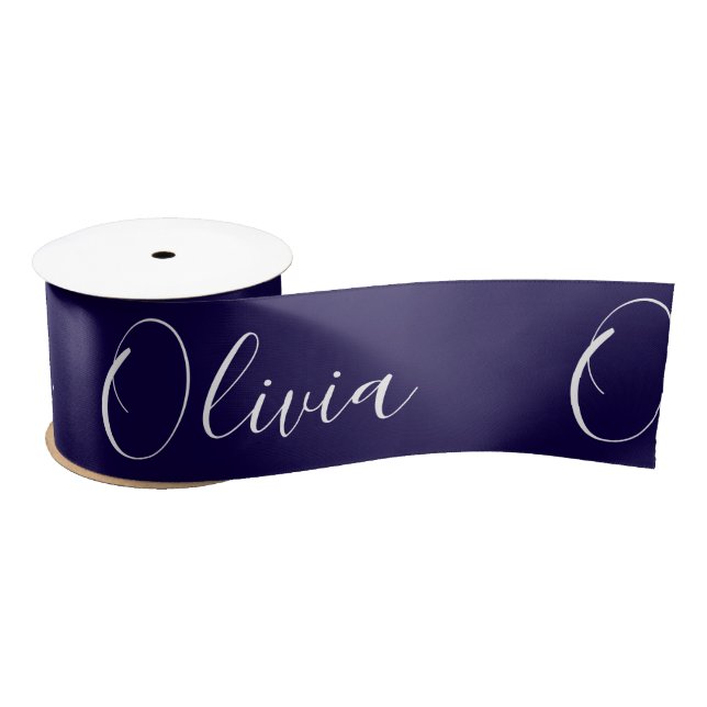 Personalized Navy Blue Elegant Name Satin Ribbon (Spool)