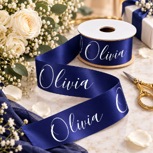 Personalized Navy Blue Elegant Name Satin Ribbon