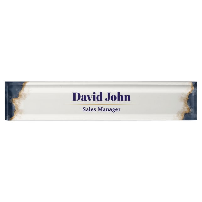 Personalized navy blue & gold agate desk name plate (Front)