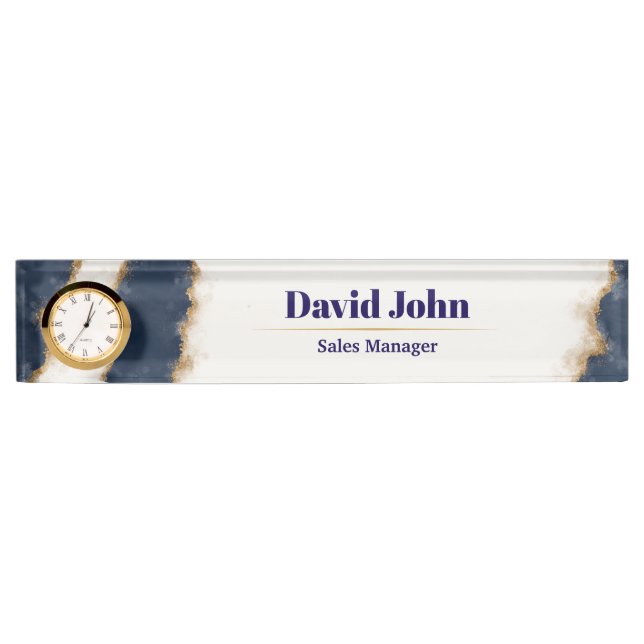 Personalized navy blue & gold agate desk name plate (Front)