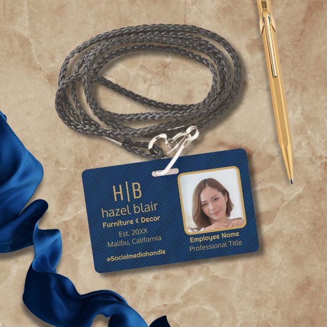 Personalized Navy Blue Gold Employee Badge (Creator Uploaded)