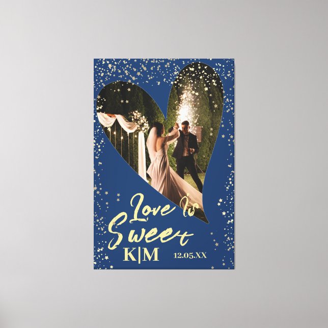 Personalized Navy Blue Gold Love Is Sweet Wedding Canvas Print (Front)