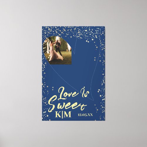 Personalized Navy Blue Gold Love Is Sweet Wedding Canvas Print