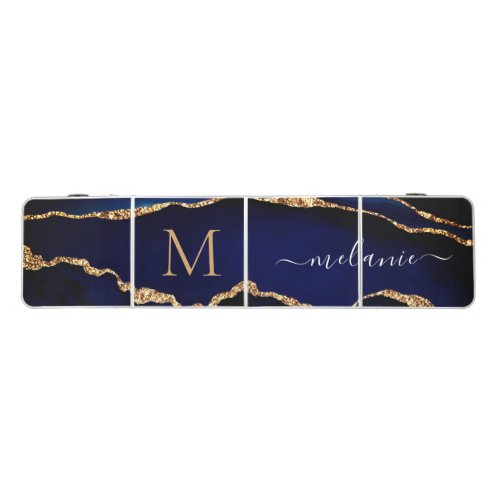 Personalized Navy Blue Gold Marble Beer Pong Table