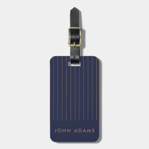 Personalized Navy Blue Gold Stripe For Him Luggage Tag
