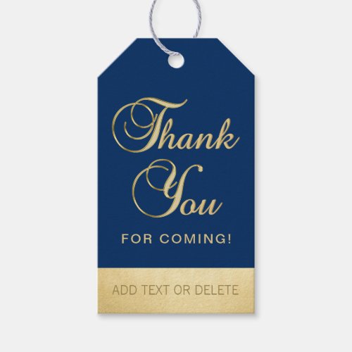 Personalized Navy Blue Gold THANK YOU FOR COMING Gift Tags