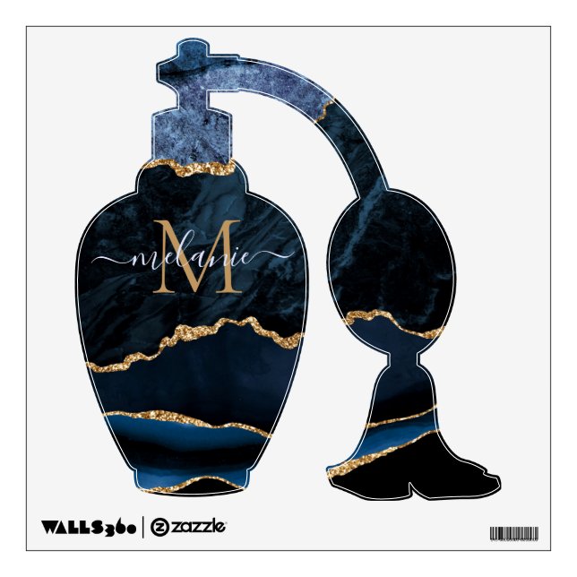 Personalized Navy Blue Gold Wall Decal Name Letter (Front)