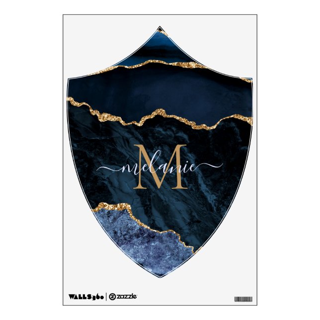 Personalized Navy Blue Gold Wall Decal Name Letter (Front)