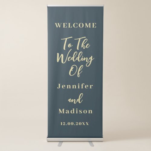 Personalized Navy Blue Gold Welcome Wedding  Retractable Banner