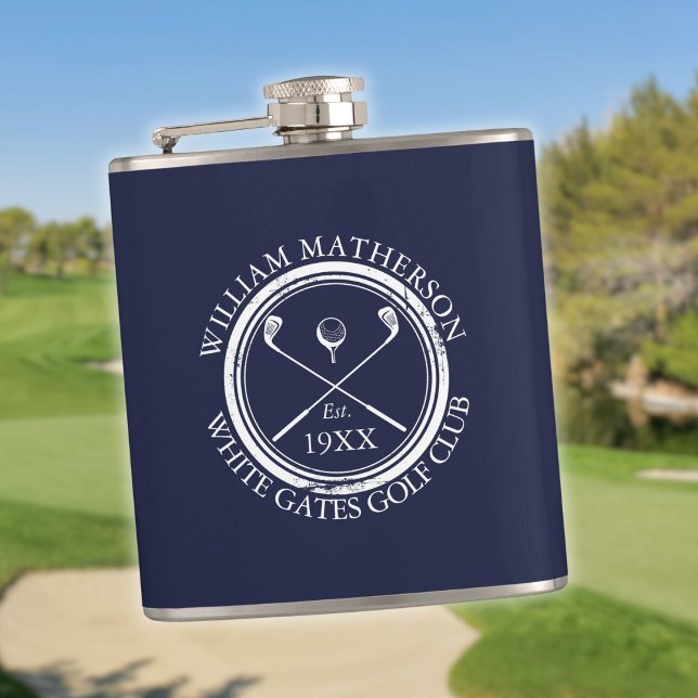 Personalized Navy Blue Golf Club Name Flask (Personalized Navy Blue Golf Club Name Flask)