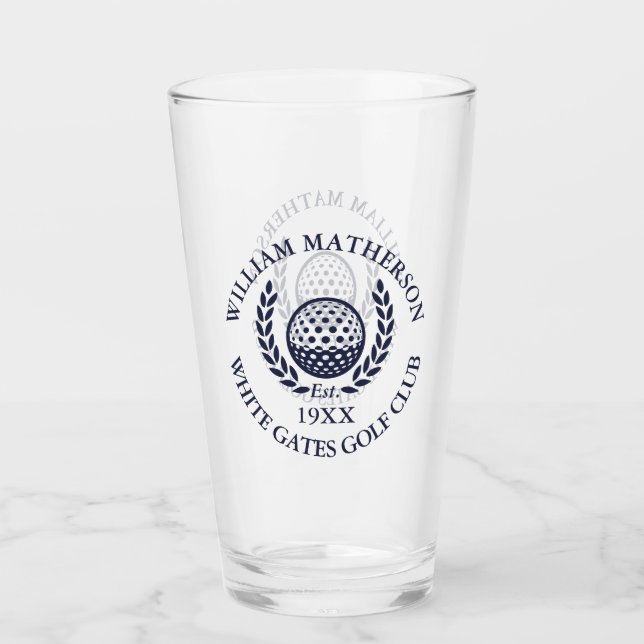 Personalized Navy Blue Golf Club Name Glass (Front)