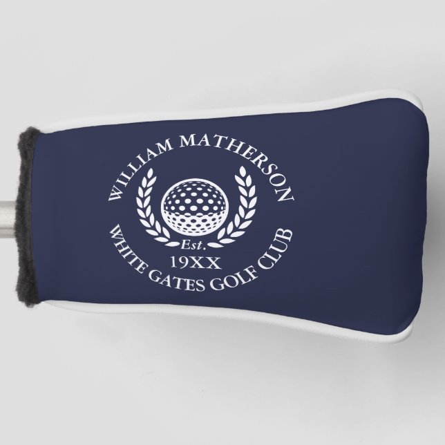 Personalized Navy Blue Golf Club Name Head Cover (Front)