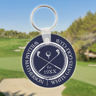 Personalized Navy Blue Golf Club Name Keychain