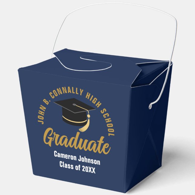 Personalized Navy Blue Graduation Party Fortune Favor Boxes (Front)