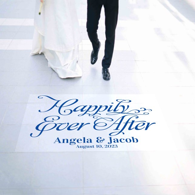 Personalized Navy Blue Happily Ever After Wedding  Floor Decals (Wedding)