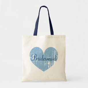 Personalized navy blue heart bridesmaid tote bags
