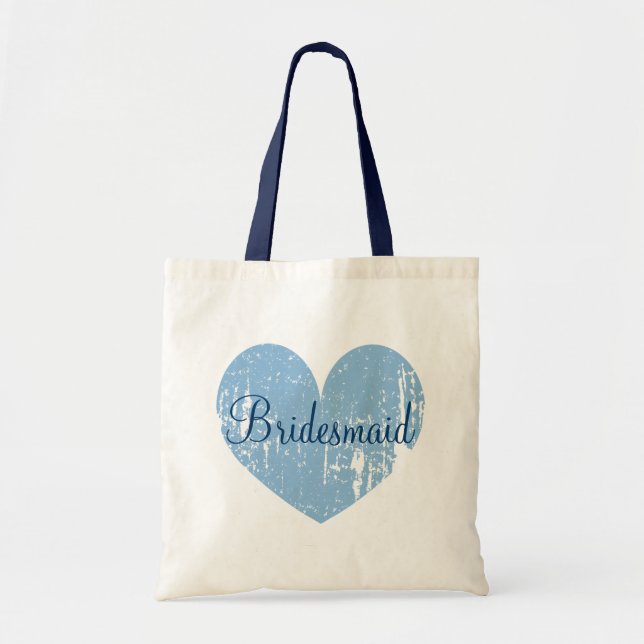 Personalized navy blue heart bridesmaid tote bags (Front)