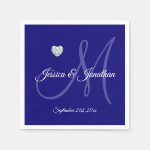 Personalized NAVY BLUE Heart Monogrammed Wedding Paper Napkins