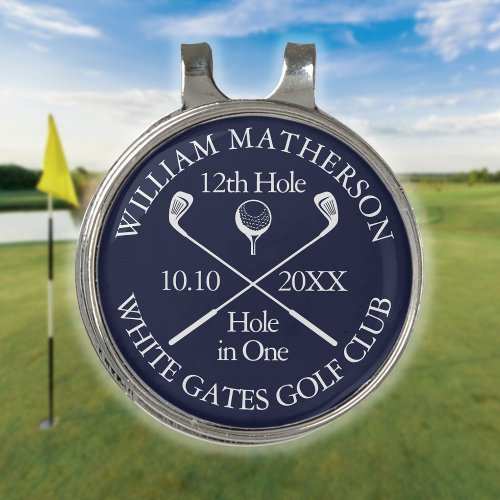 Personalized Navy Blue Hole in One  Golf Hat Clip