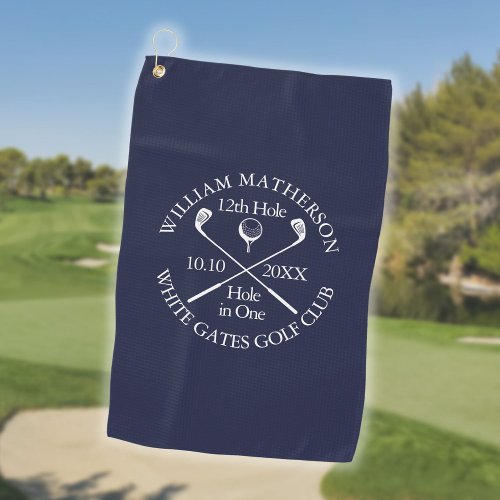 Personalized Navy Blue Hole in One Golf Towel