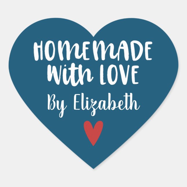 Personalized Navy Blue Homemade with Love  Heart Sticker (Front)