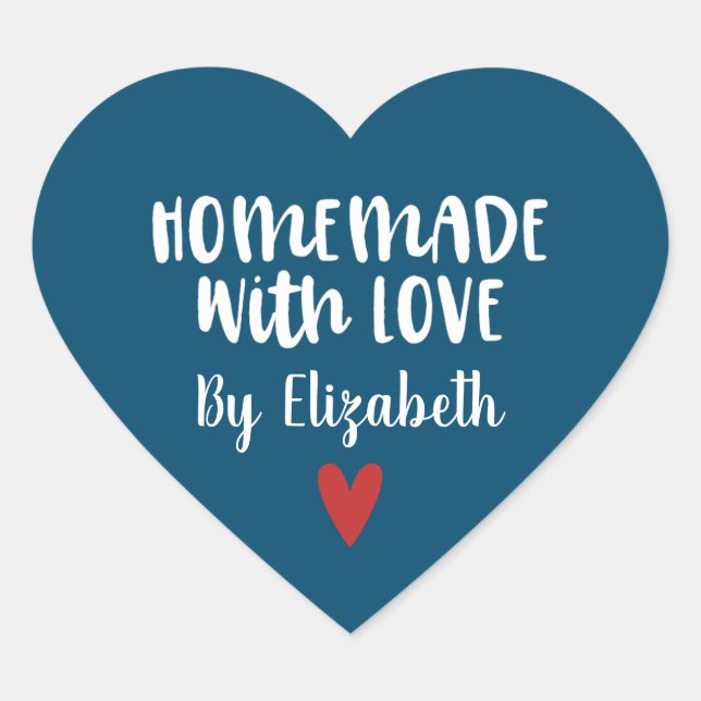 Personalized Navy Blue Homemade with Love  Heart Sticker (Front)