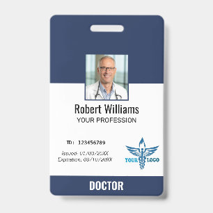 Personalized Navy Blue Hospital Employee Photo ID  Badge