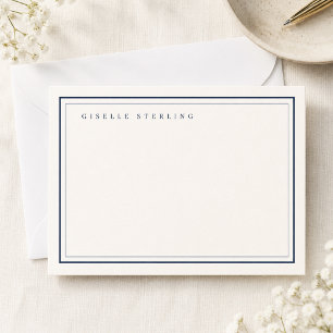 Personalized Navy Blue Ivory Double Border Note Card
