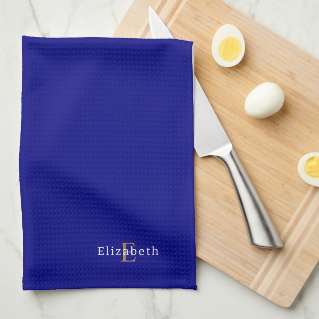 Personalized Navy Blue Kitchen Towel (Quarter Fold)