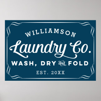 Personalized Navy Blue Laundry Wash Dry Fold Sign