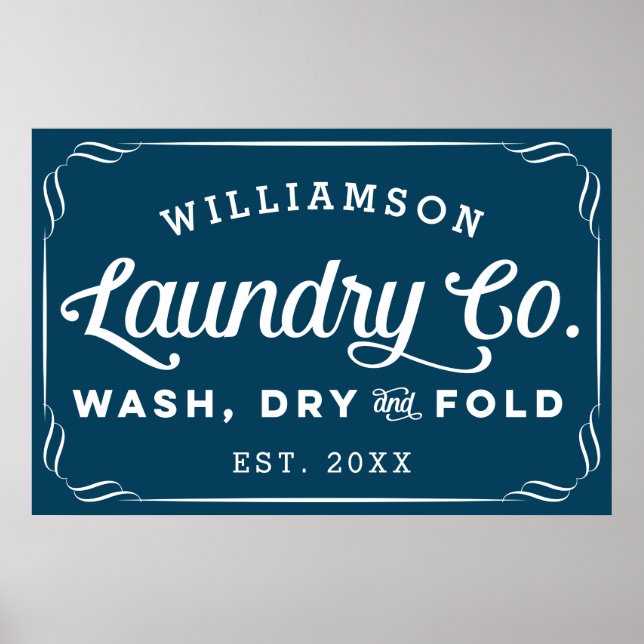Personalized Navy Blue Laundry Wash Dry Fold Sign (Front)