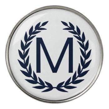 Personalized Navy Blue Laurel Wreath Monogram Golf Ball Marker by StripyStripes at Zazzle