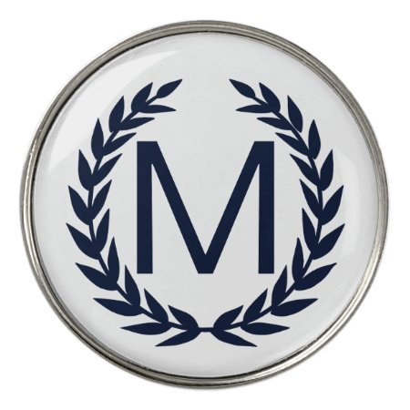 Personalized Navy Blue Laurel Wreath Monogram Golf Ball Marker