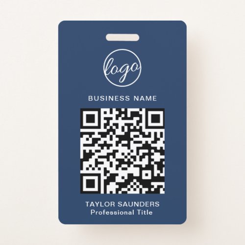 Personalized Navy Blue Logo Employee QR Code ID Badge