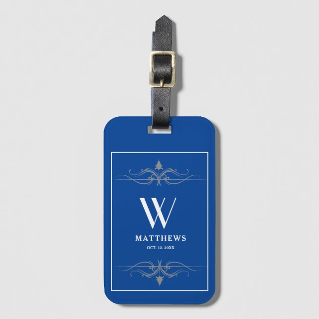 Personalized navy blue Luggage Tag (Front Vertical)