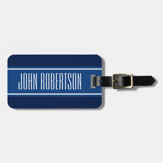 Personalized navy blue luggage tag | elegant style (Front Horizontal)