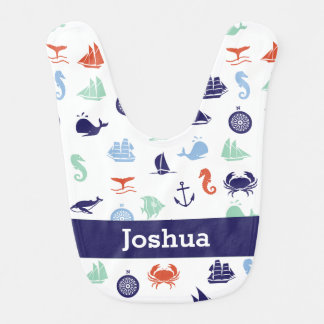 Personalized Navy Blue Maritime Nautical Bib