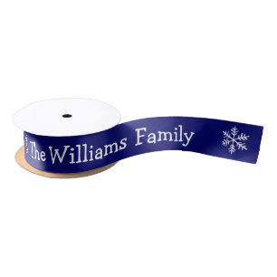 Personalized Navy Blue Merry Christmas Satin Ribbon