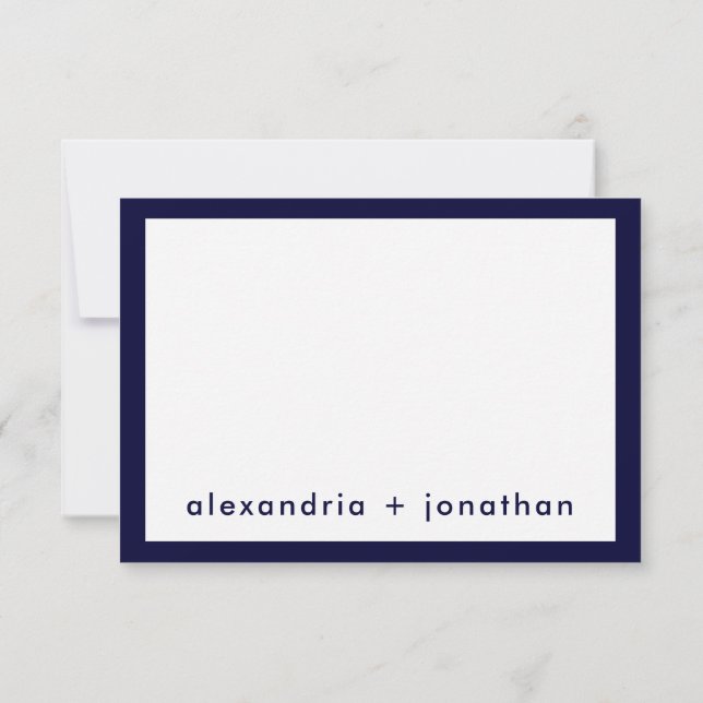 Personalized Navy Blue Minimal Wedding Thank You Note Card (Back)