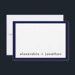 Personalized Navy Blue Minimal Wedding Thank You Note Card<br><div class="desc">Express your gratitude in style with these personalized Navy Blue Minimal Wedding Thank You Notes. The design features a clean and modern layout with the couple's names in navy blue sans serif font on a simple clean white background, framed in navy. Add your own personalized message to make these notes...</div>