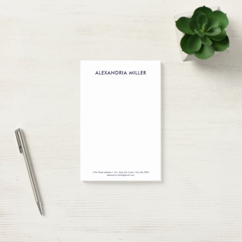 Personalized Navy Blue Minimalist 4x6 Post_it Notes