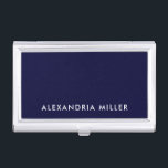 Personalized Navy Blue Minimalist Business Card Case<br><div class="desc">Keep your business cards organized in style with this personalized navy blue minimalist business card case. The design features a name in modern white sans serif font on a navy blue background. Customize with your own name for a professional and sleek look. This business card case is perfect for business...</div>