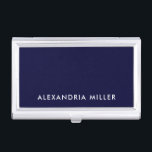 Personalized Navy Blue Minimalist Business Card Case<br><div class="desc">Keep your business cards organized in style with this personalized navy blue minimalist business card case. The design features a name in modern white sans serif font on a navy blue background. Customize with your own name for a professional and sleek look. This business card case is perfect for business...</div>