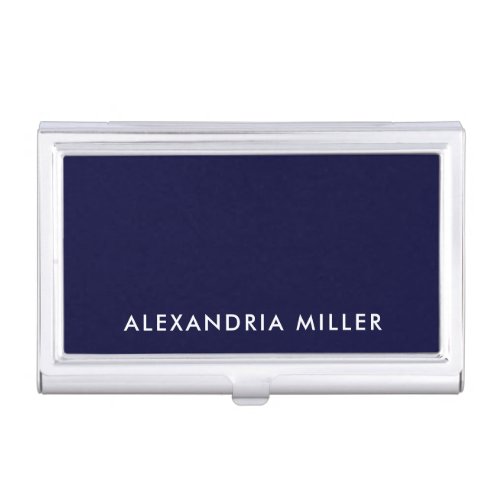 Personalized Navy Blue Minimalist Business Card Case