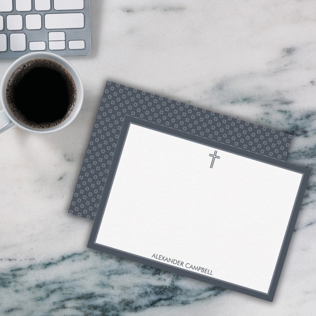 Personalized Navy Blue Minimalist Christian Cross Note Card (Creator Uploaded)